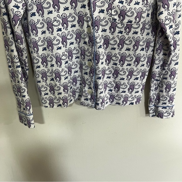 Roller Rabbit Monkey Lavender Long Sleeve Polo Pajama Top - Picture 4 of 12